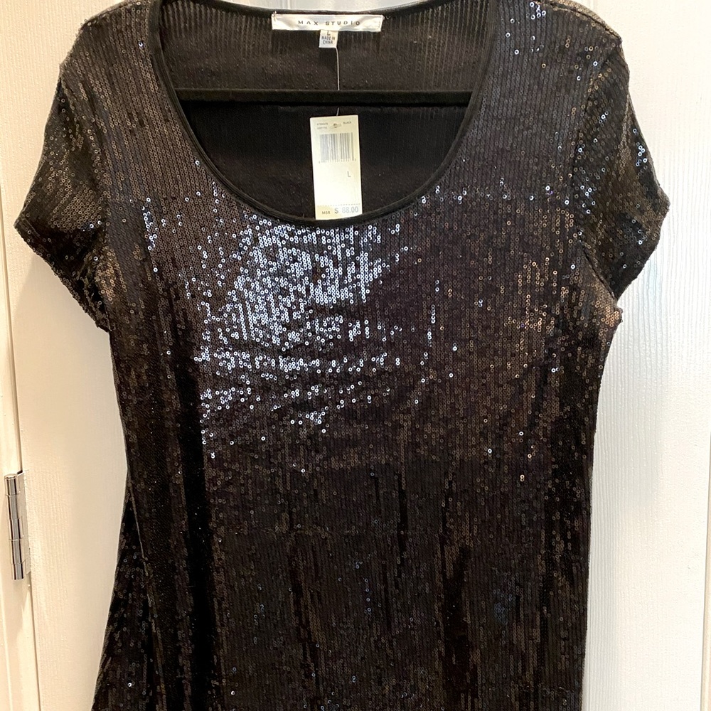 Max Studio NWT Black Sequin Scoop Neck Top